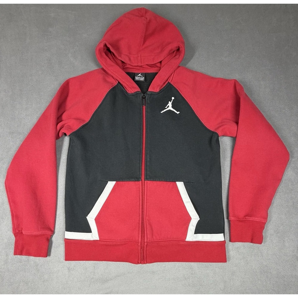 Jordan Full-Zip Hoodie Boys 13-15 Yrs Red Black Diamond Colorblocked Lightweight